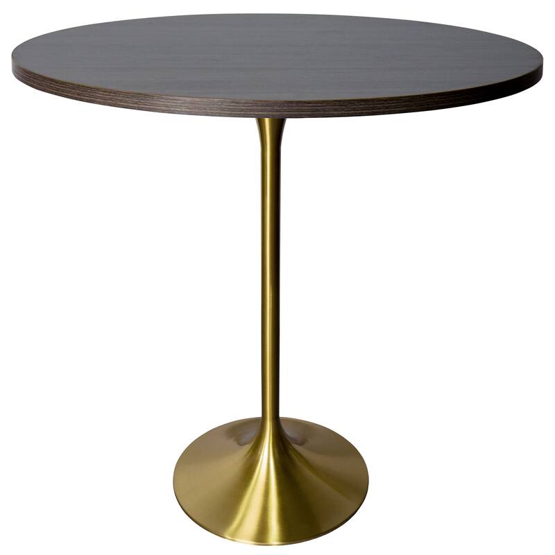 LeisureMod Verve 36" Round Dining Table with MDF Wood TableTop and Brushed Gold Base for Kitchen & Dining Room