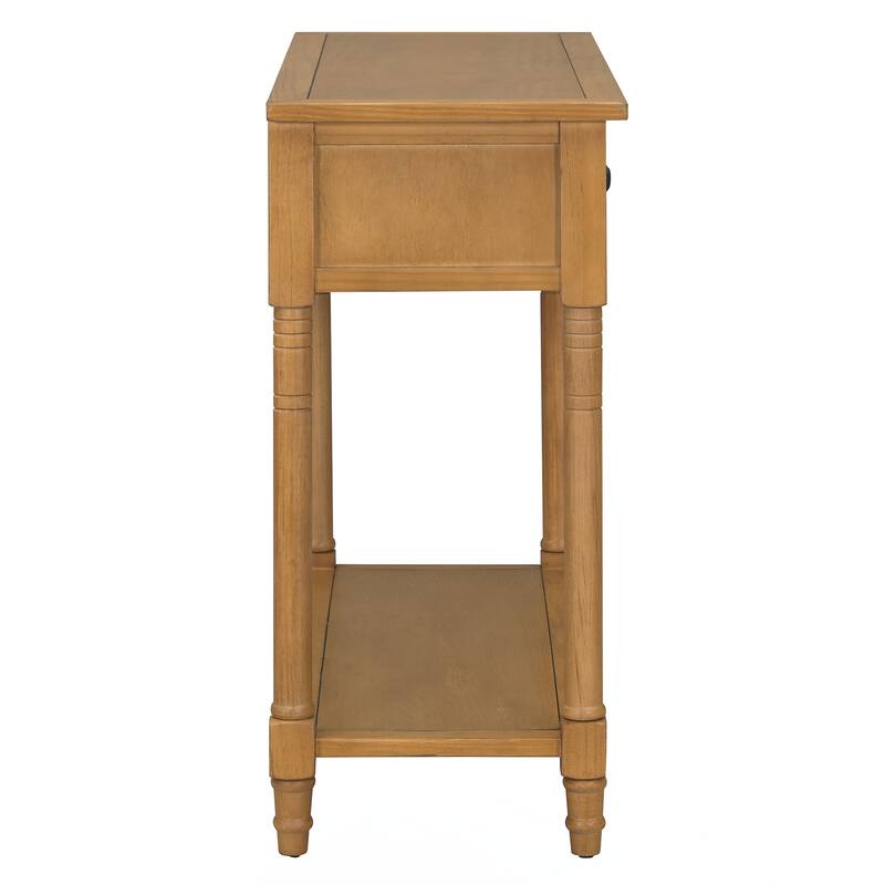 Console Table Traditional Design with Two Drawers and Bottom Shelf - Natural