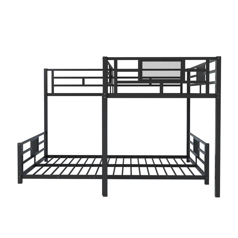 Metal Twin over Full Size Bed Frame, L-shaped Bunk Bed with Full Length Guardrail and Ladder for Children, Boys and Girls