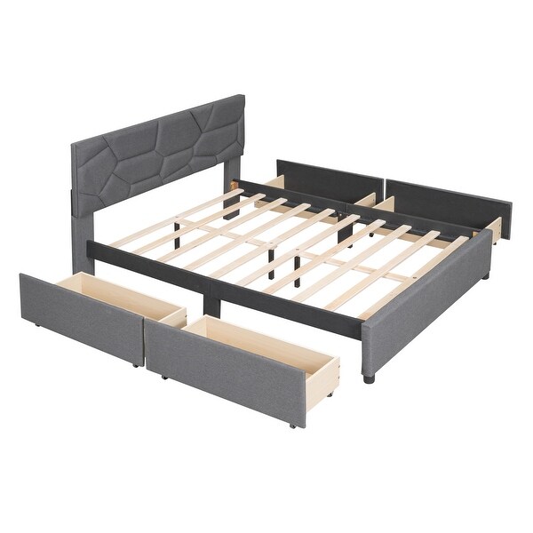 Full Size Upholstered Platform Bed with Brick Pattern