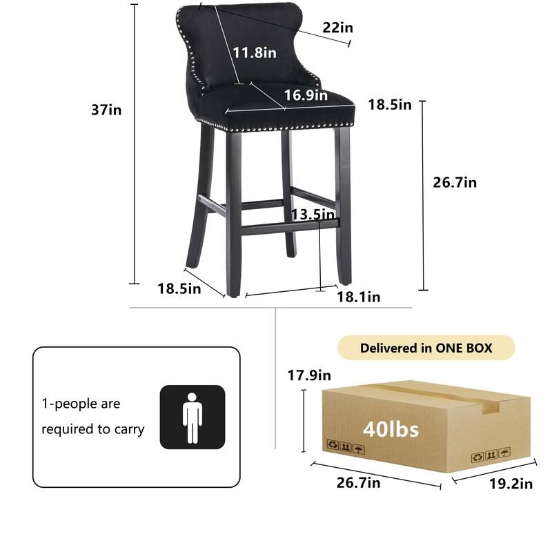 Upholstered Wing Back Bar Stools (Set of 2)