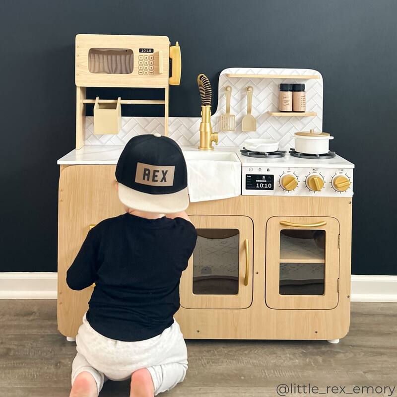 Teamson Kids Little Chef Wooden Play Kitchen for Toddlers, Kitchen Pretend Play with 14 Accessories for Ages 3-5