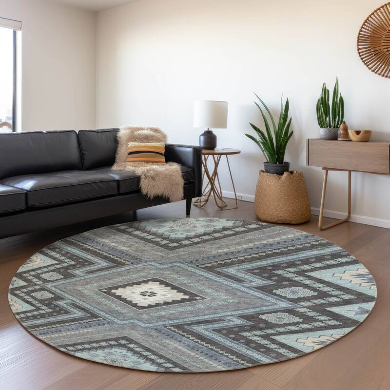 Premium Washable Super Soft Boho Global Mayfield Rug - Pewter - 8' x 8'