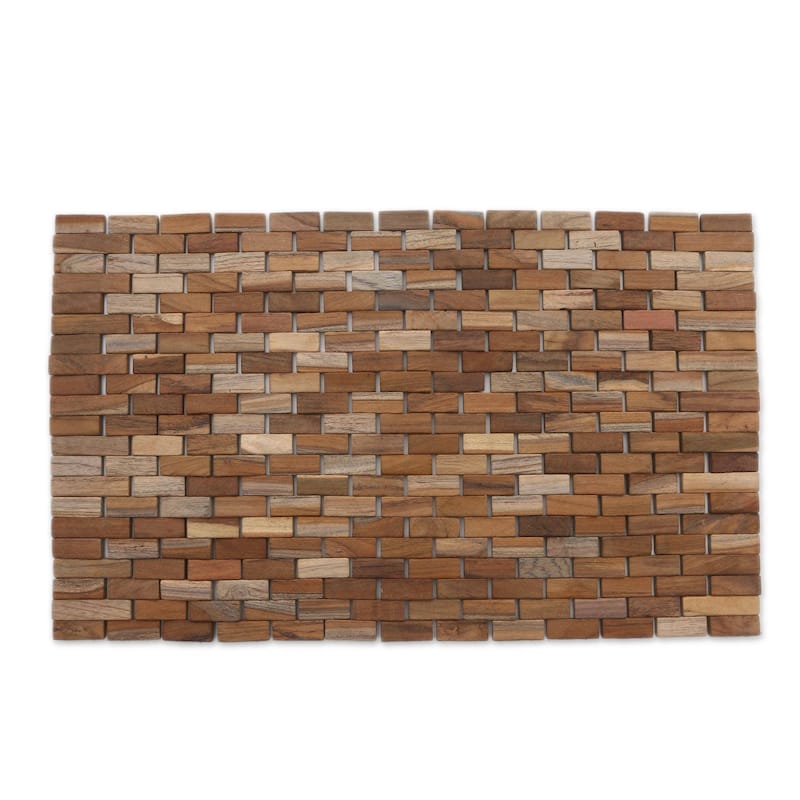 Handmade Teakwood door mat (Indonesia) - 27.5" L x 15.75" W x 0.4" D