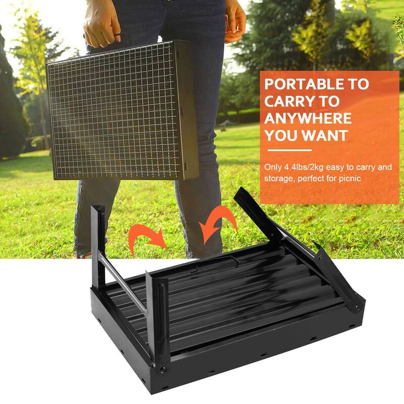 Portable Foldable Charcoal BBQ Grill for Camping and Outdoor - 17.7 x 11 x 10in