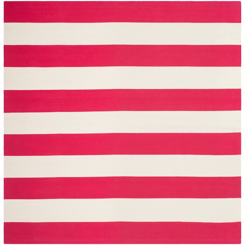 SAFAVIEH Handmade Montauk Geltrude Stripe Cotton Flatweave Rug - 6' Square - Red/Ivory
