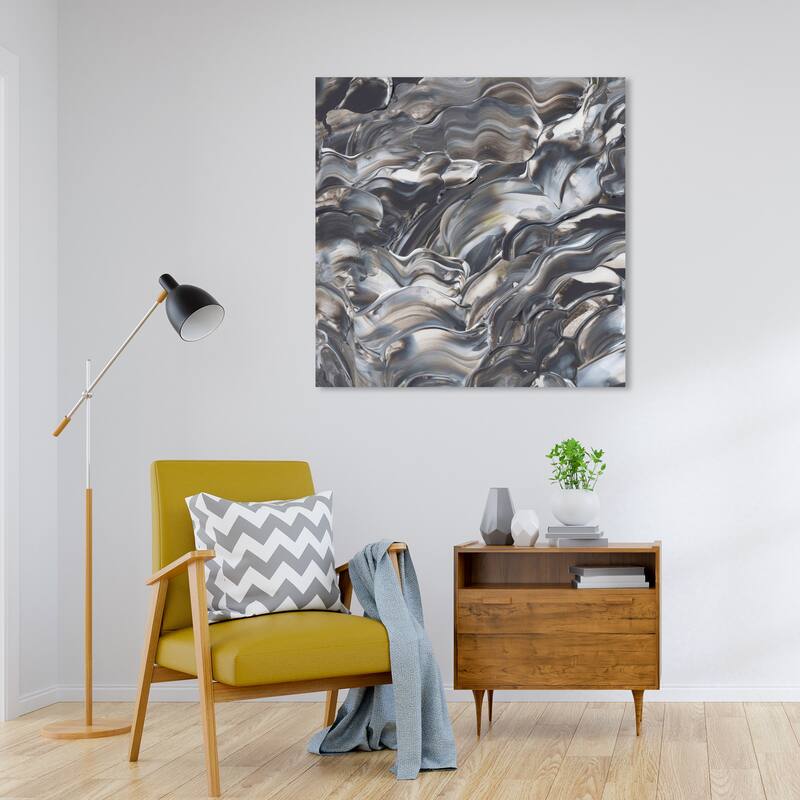 Wynwood Studio Canvas Abstract Melting Metals Gray and Silver Modern & Contemporary Wall Art Canvas Print - 30 x 30