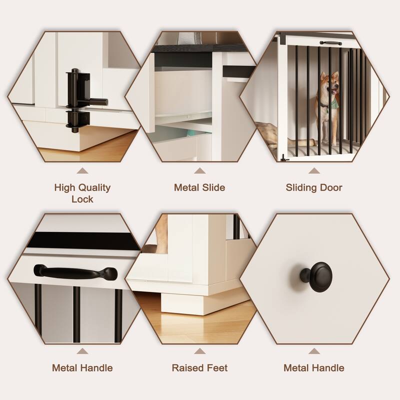 Storage Sideboard with Pet House Modern Home Essential in Black/White