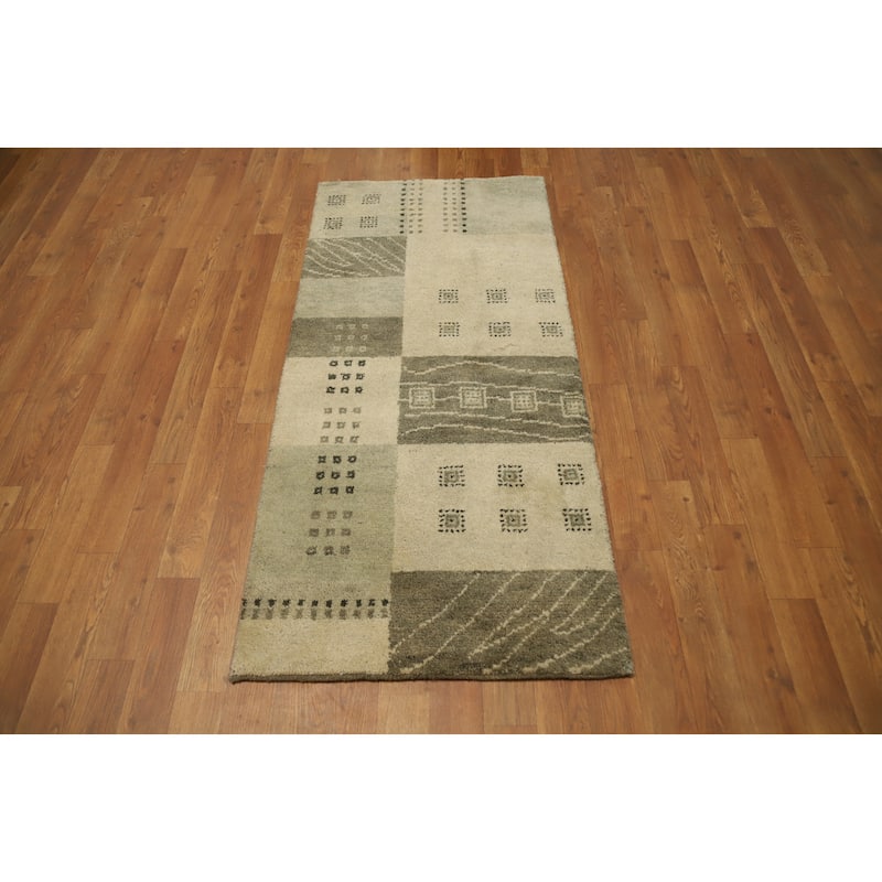 Hand Knotted Oriental 100% Wool Carpet Tribal Geometric Multi-Colored Gabbeh Runner Rug - 4' 8'' X 2' 2''