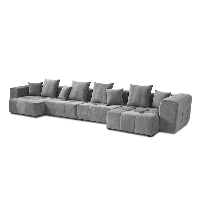 183.54" Linen Modular Sofa Modern Sectional Sofa 4-Seater Couch with Chaise for Living Room
