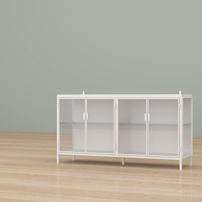 Black Metal & Glass Display Cabinet with LED Lights Accent Cabinet - 55.1"W