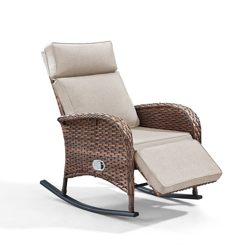 Meyreso Wicker Rocking Reclining Chaise Lounge with Adjustable Backrest & Footrest