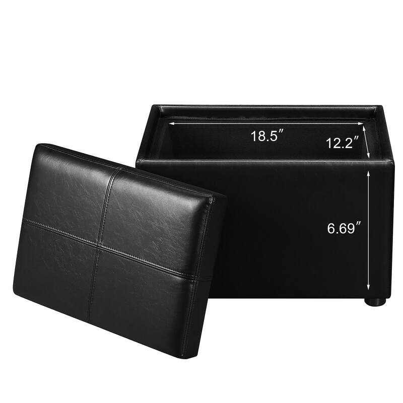 Adeco Faux Leather Rectangle Storage Ottoman with Reversible Tray