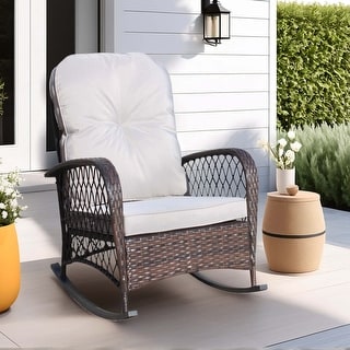 Outdoor Wicker Rocking Chair, All Weather PE Rattan Rocker with Cushion ...
