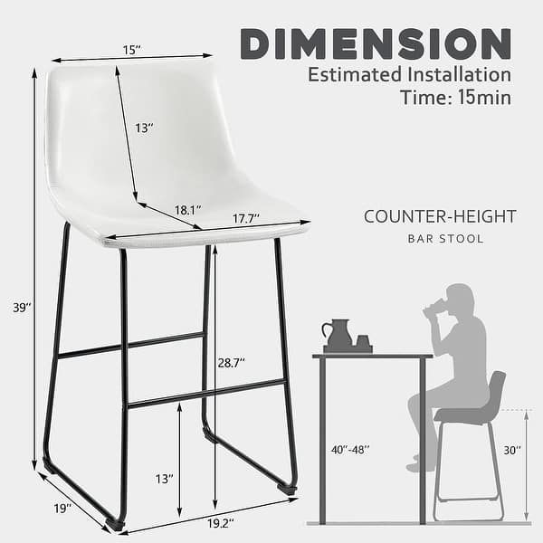 dimension image slide 0 of 19, Bossin 18/26/30 inch Bar Stools,Counter Height Bar Stools with Back Modern PU Leather Stools Dining Chair with Footrest