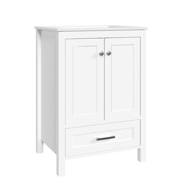slide 2 of 5, EROMMY All-in-One Bathroom Vanity with Ceramic Sink, Soft-Close Storage Cabinet & Drawer, Glossy Countertop, White 24"