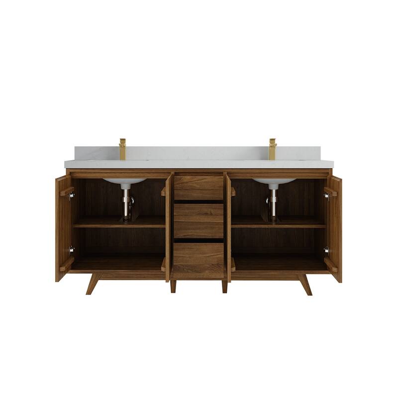 Willow Collections 72 in. W x 22 in. D s Madison Teak Double Sink Bathroom Vanity with Countertop