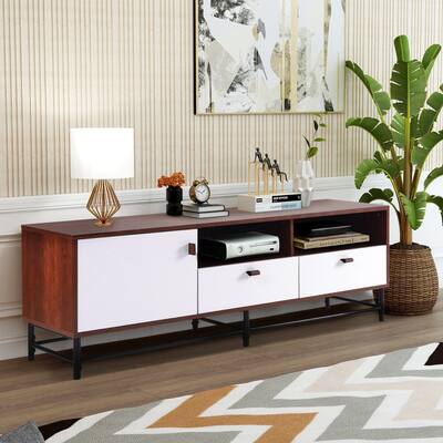 Art-Leon TV Media Stand with Metal Legs, Leather Buckles and Storage Space
