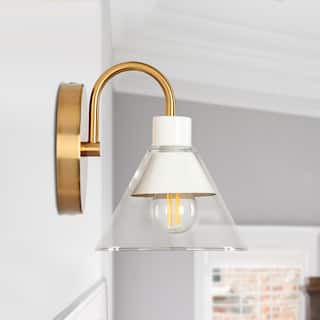 Seticy Modern 1-light Accent Wall Sconce White Gold Bathroom Vanity Lights with Flared Glass