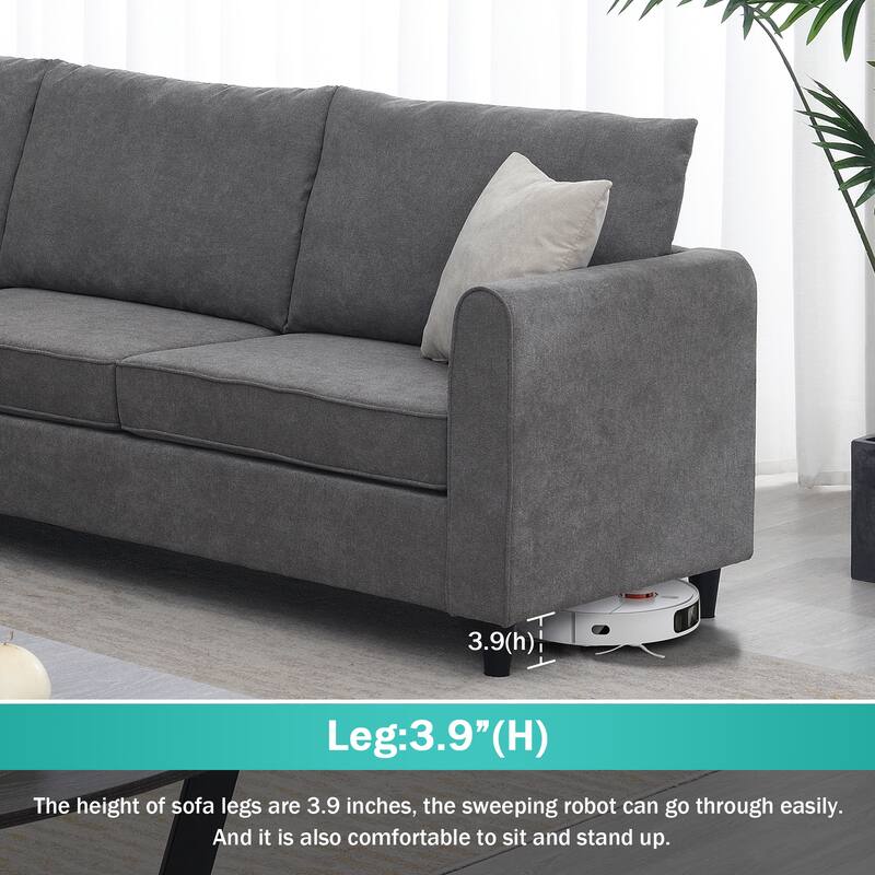 Polyester LShape Sectional Sofa, 3 Pillows, Easy Assembly Bed Bath