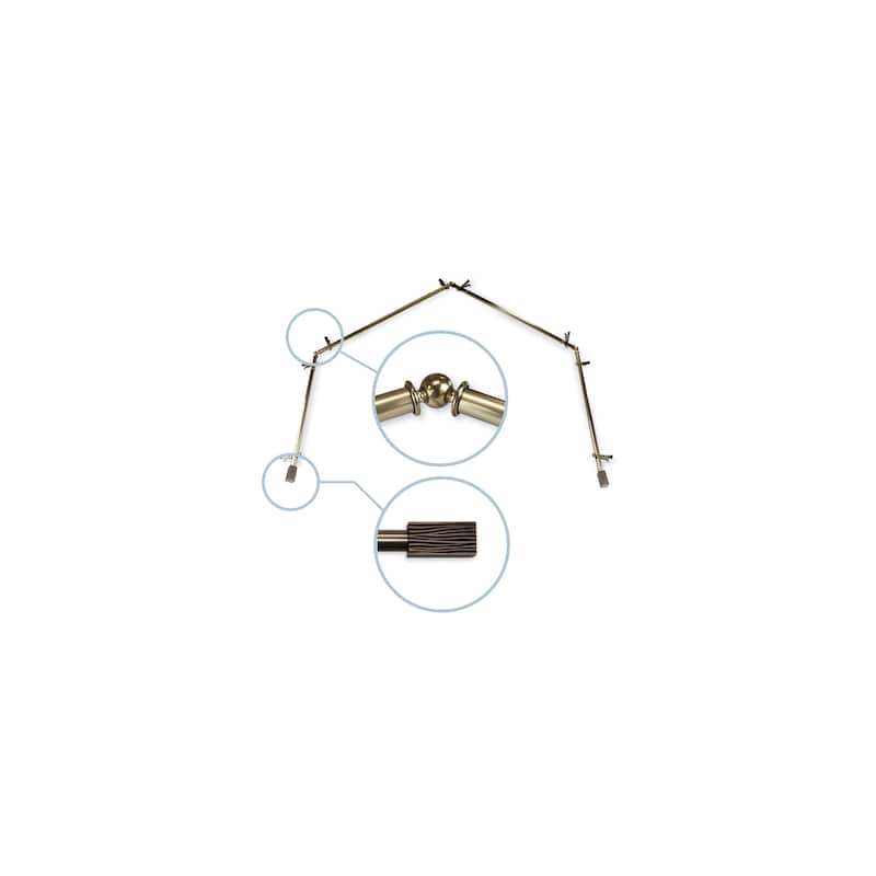 Adjustable Curtain Rod Set - Telescoping Rods & Hardware - Antique Brass Finish - Bay Window Curtain Rod - M