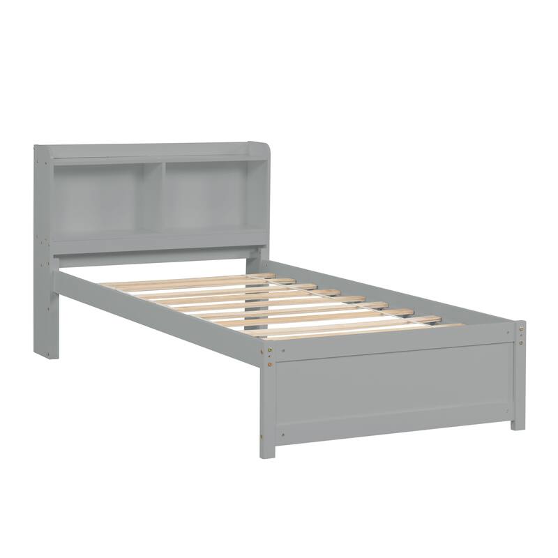 Full/Twin Storage Bed with Trundle and Bookcase Headboard, Pine Wood Bed Frame with Shelves, Space-Saving Design