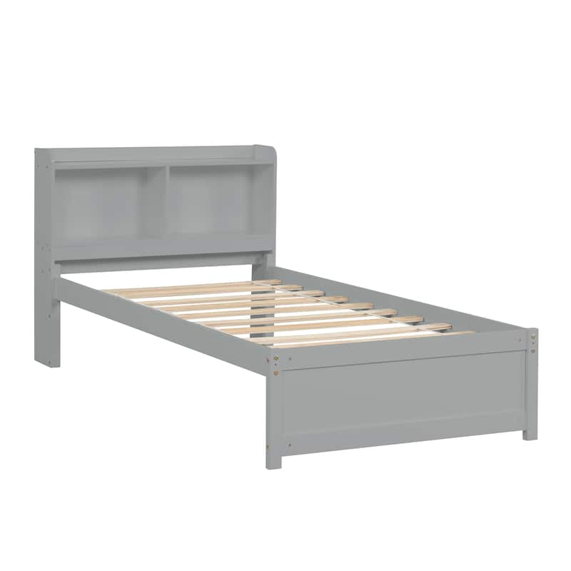 Space-Saving Twin Bed with Trundle and Bookcase, Grey