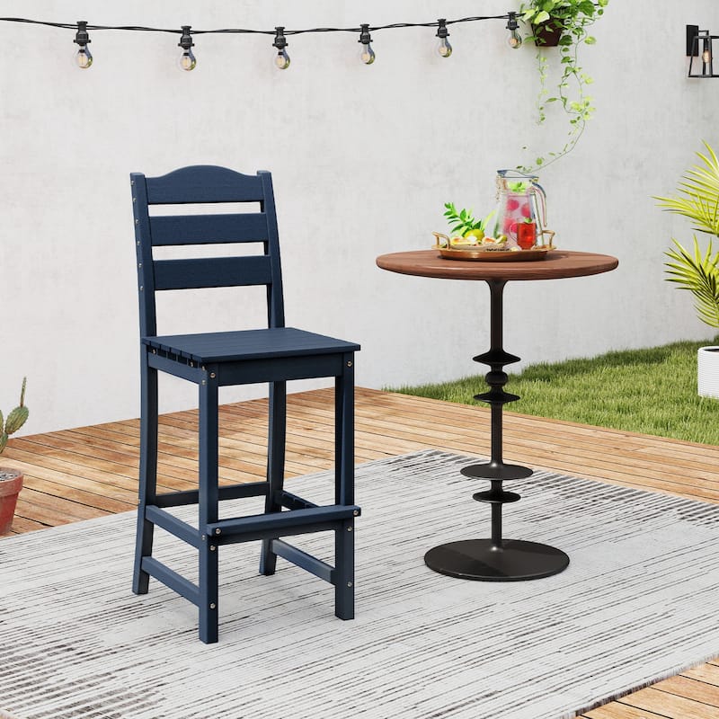 Outdoor 30 Inch Bar Stool HDPE with Backrest and Footrest - 24" x 18" x 48"