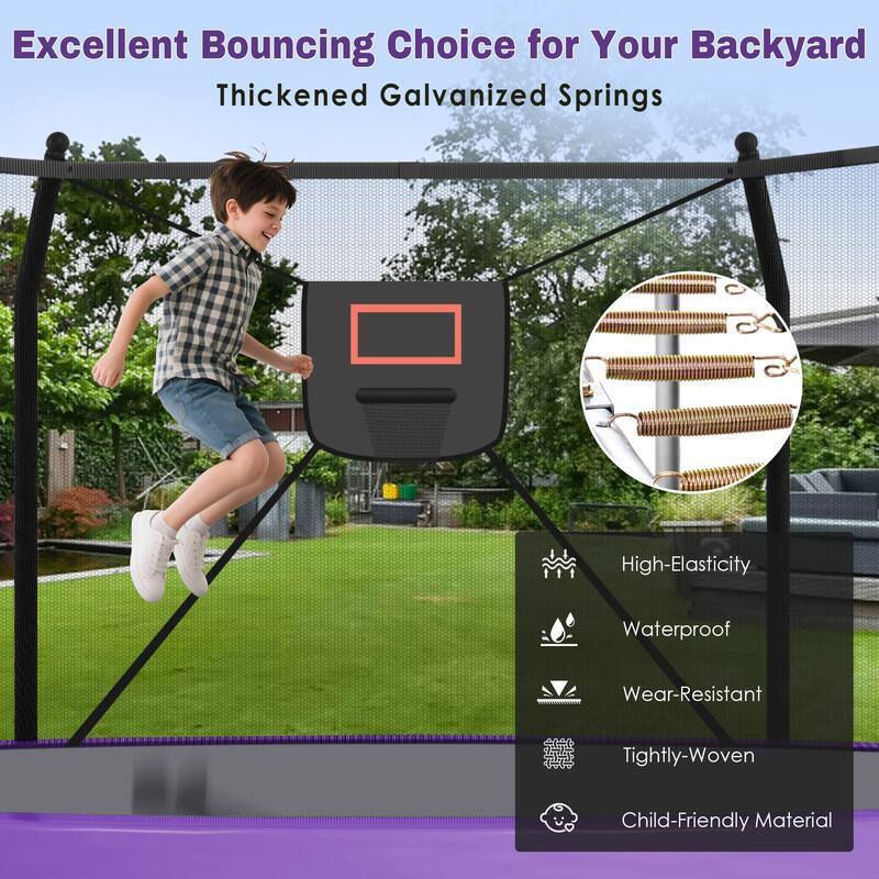 14FT Trampoline with Lights and Basketball Hoop, Outdoor Recreational 16" Trampoine for Kids and Adults