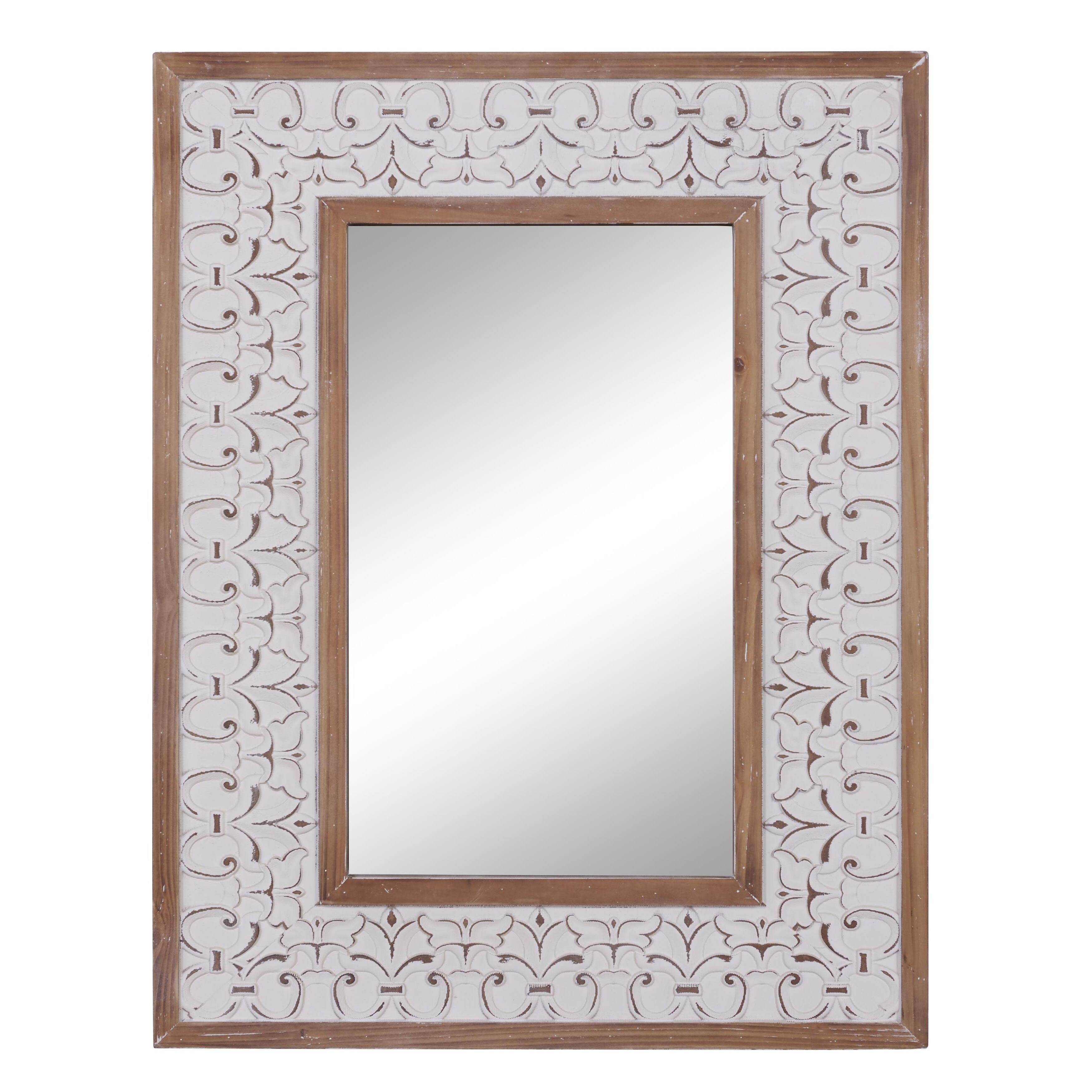 Wooden Wall Mirror - White - Roche River Decor