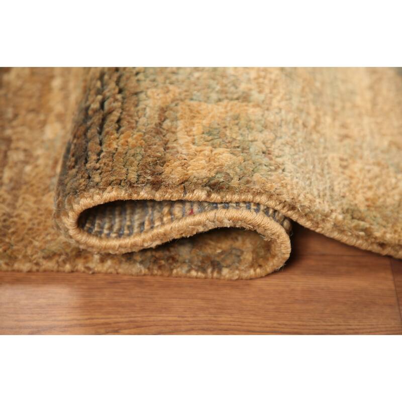 Hand Knotted Oriental Jute Carpet Modern Abstract Yellow & Gold Moroccan Area Rug - 3' 0'' X 2' 0''