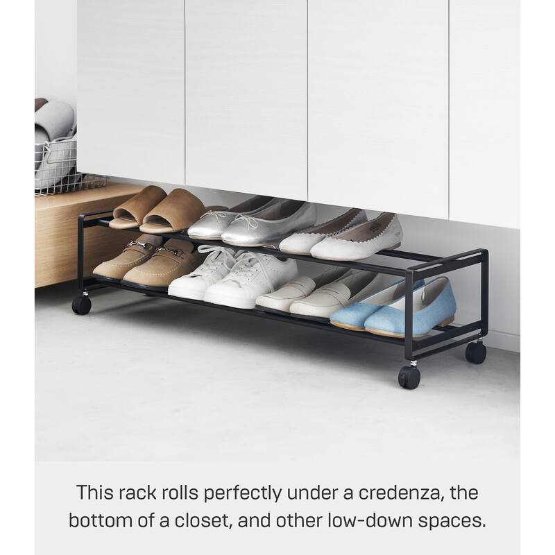 Yamazaki Home Two-Tier Rolling Shoe Rack, Steel - L 10.83 x W 32.87 x H 8.15 inches
