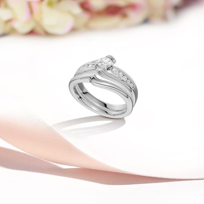 1/2 ct TDW Dimaond Bypass Bridal Set in Silver for Women