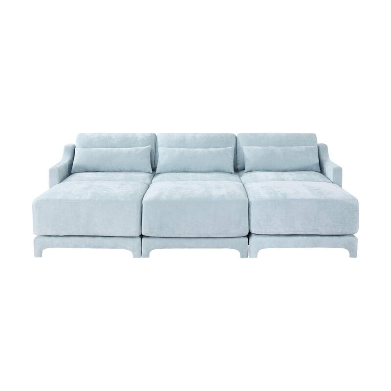 GDFStudio- Aurelius Chenille Three-Seater Sofa and Triple Ottoman