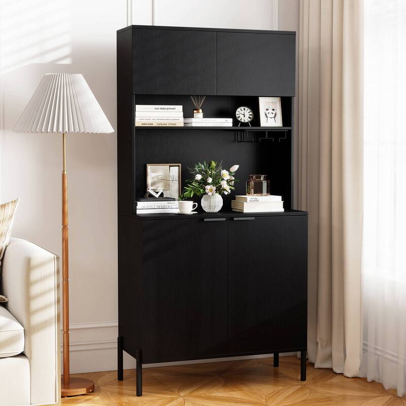 Costway 64.5” Kitchen Pantry Cabinet with Charging Station Wine Glass - See Details