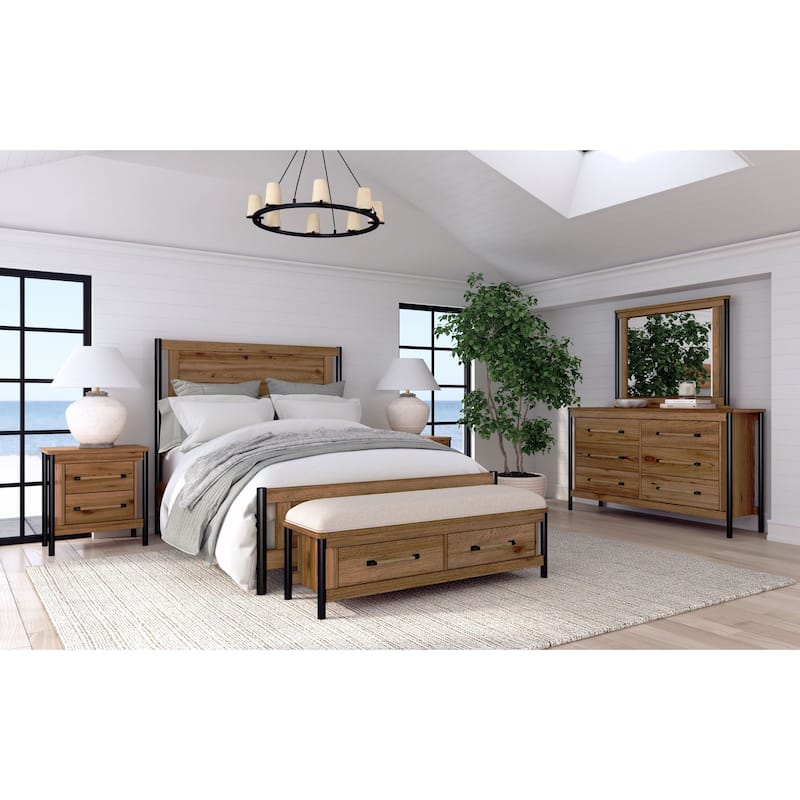 Norcross Wood Panel Bed, Hickory, Queen