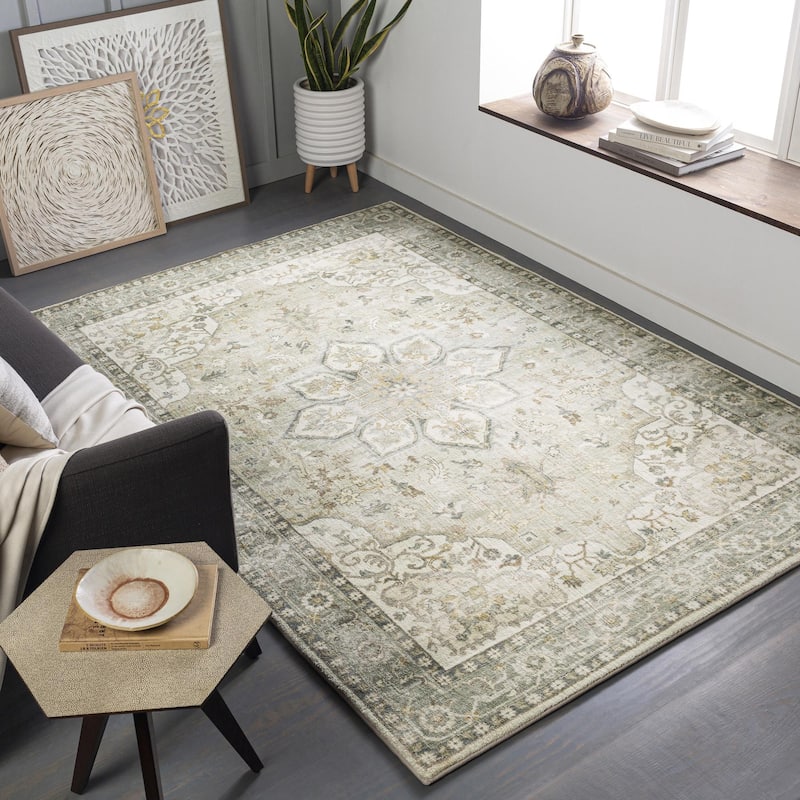 Livabliss Erin Updated Traditional Medallion Area Rug - Khaki - 7' 6" x 9' 5"