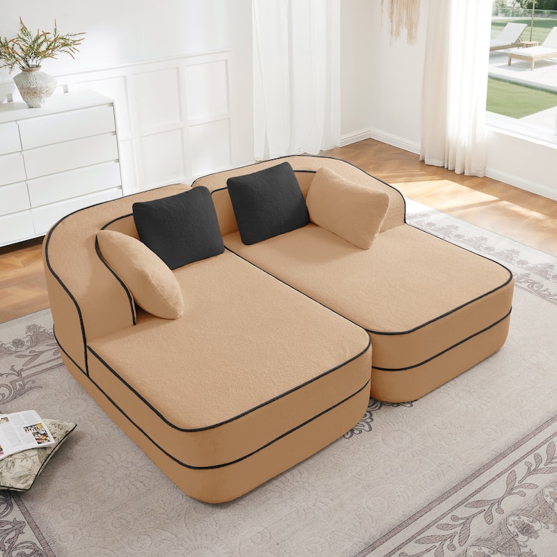 GDF Studio - Greenbrier 77.2" Modern Teddy Upholstered Boneless Sleeper Sofa with Double Chaises, and Contrast Color Design