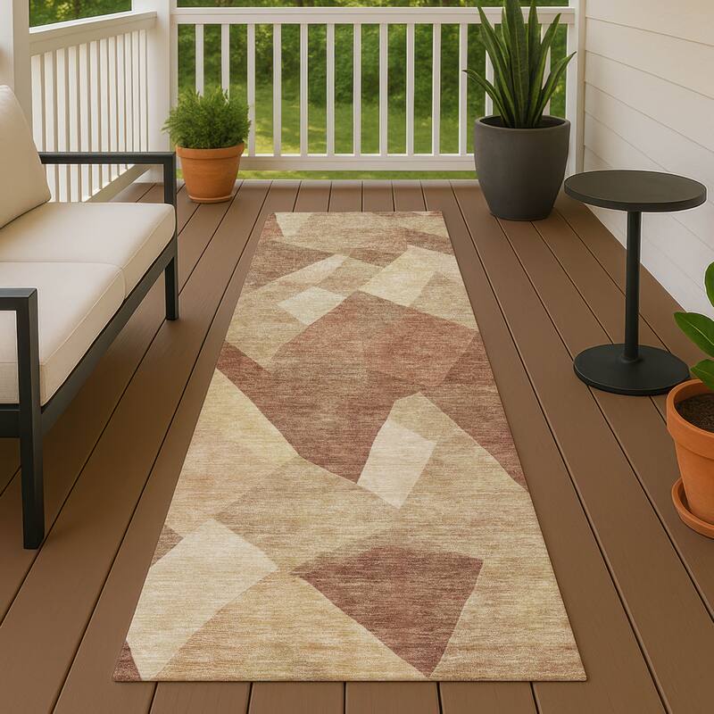 Machine Washable Indoor/ Outdoor Modern Queby Chantille Rug - Paprika - 2'3" x 7'6"