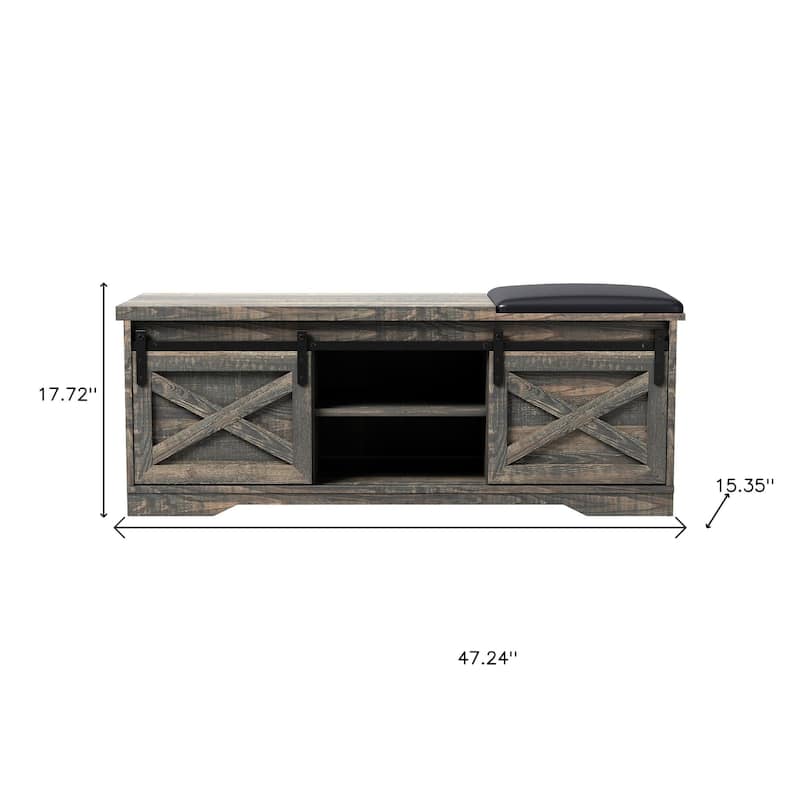 HomeRoots 47" Dark Brown Faux Leather Upholstered Storage Bench with Shelves - 47.24 in. x 17.72 in. x 15.35 in.