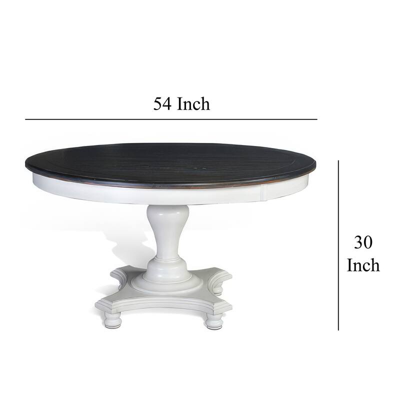 Orso Dining Table, Pedestal Base, 54 Inch Round Top, White, Dark Brown
