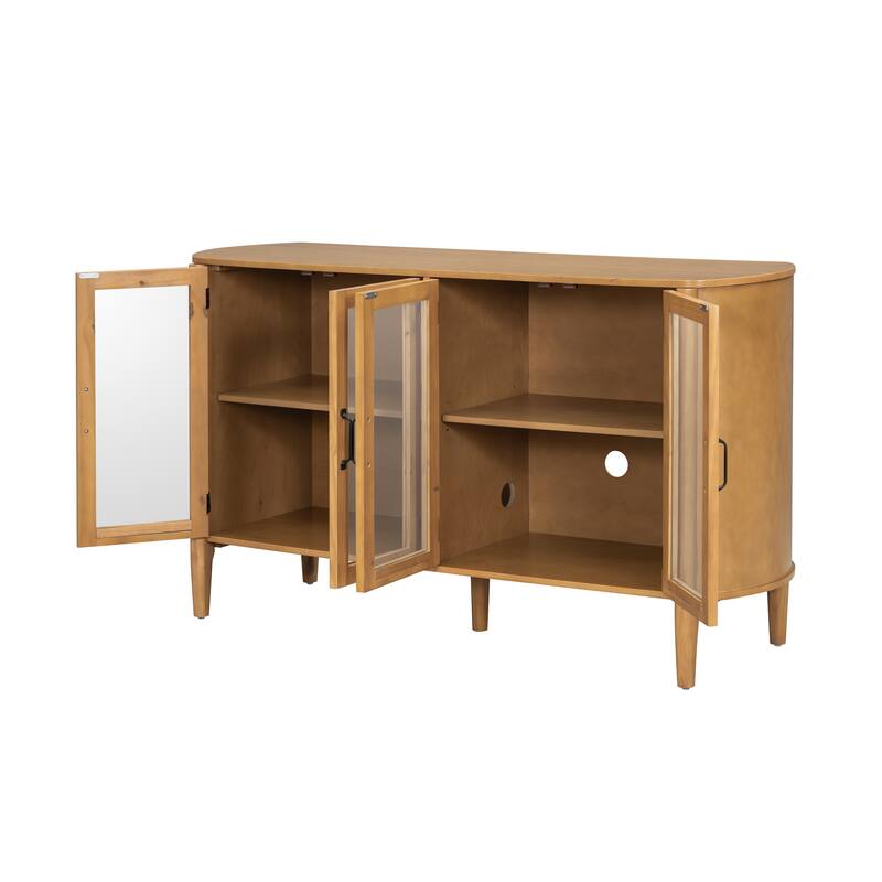 Roomfitters Large 4-Door Sideboard Storage Cabinet with Glass Accents