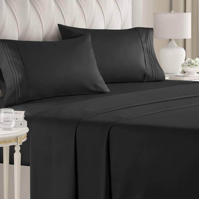 CGK Linens Brushed Microfiber Soft Wrinkle free 4 Piece Bed Sheet Set - King - Black