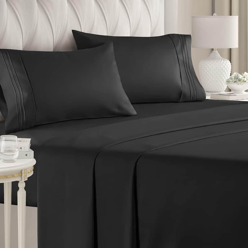 CGK Linens Brushed Microfiber Soft Wrinkle free 4 Piece Bed Sheet Set - Queen - Black