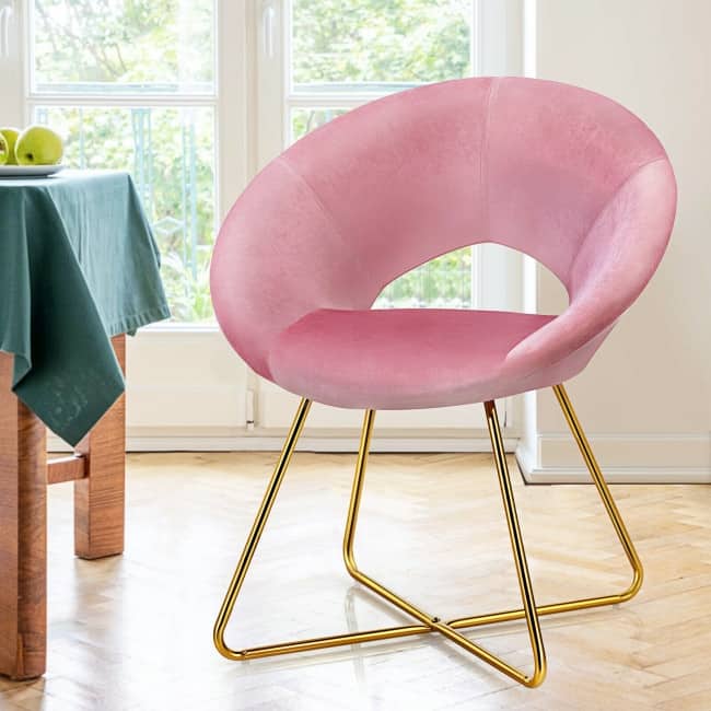 Modern Accent Velvet Dining Arm Chair with Golden Metal Legs and Soft Cushion