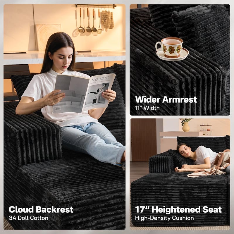 OVIOS Plush Sponge Double Chaise Lounge Sofa