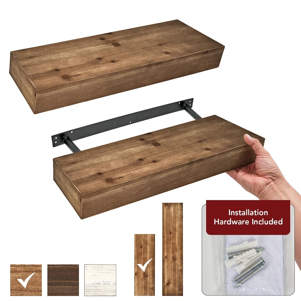 The Gray Barn Haven Walnut Brown Rustic Wood Floating Wall Shelf (Small) - 24"