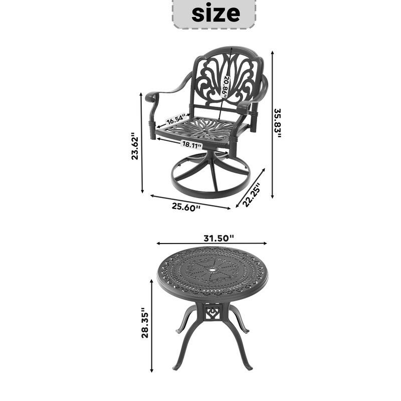 5-Piece Aluminum Round Outdoor Patio Dining Set, 4 Cushioned Swivel Chairs, Table, All-Weather Frames
