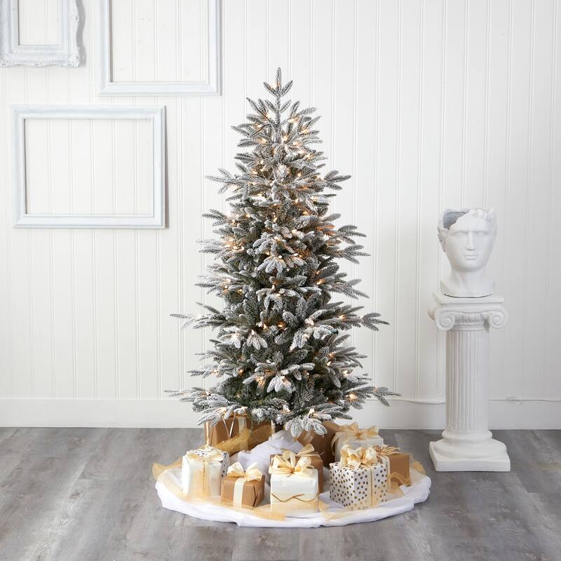 Artificial Christmas Tree with Lights - 5.5ft Spruce Tree, 200 LED Lights, Bendable Branches for Holiday Decor - Green - 66