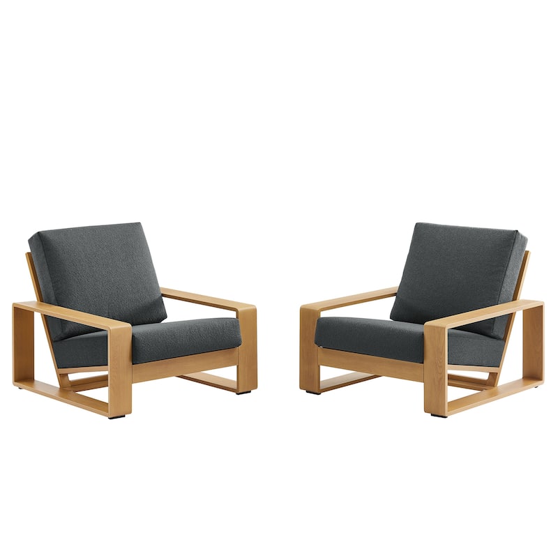 Lirienne Outdoor Patio Aluminum Faux Wood Armchairs Set of 2